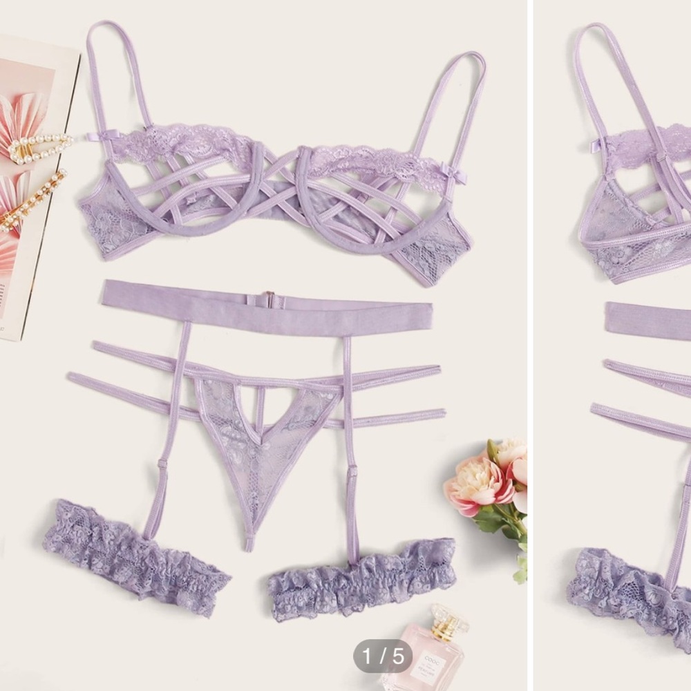 Floral Lace underwire Lingerie Set with Garter